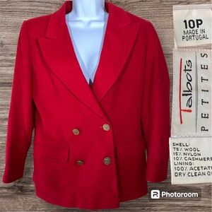 Talbots Wool Cashmere Blazer 10P Double Breasted Red with Gold buttons vintage